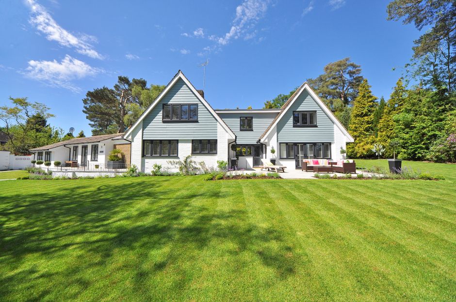 A freshly mowed residential lawn.